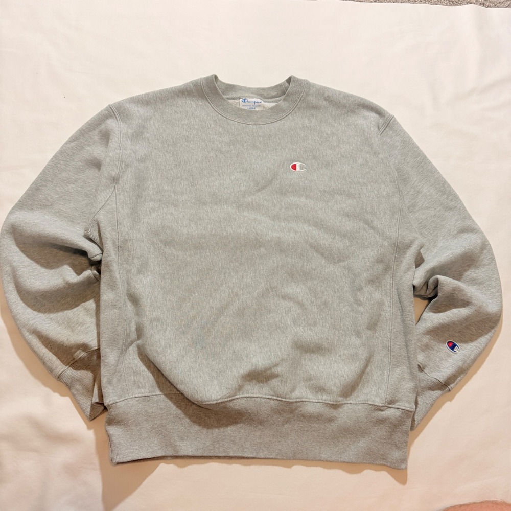 Champion Reverse Weave Sweatshirt Men Large Gray Embroidered Logo Pullover